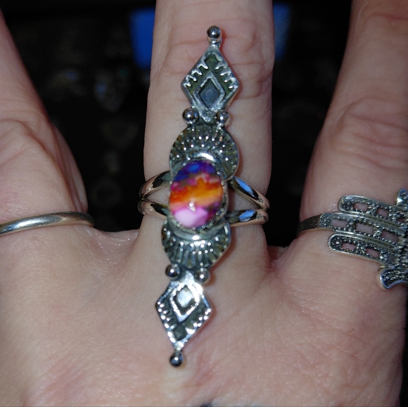 Boho Pink Dahlia Sterling Silver Ring - Picture 4 of 11